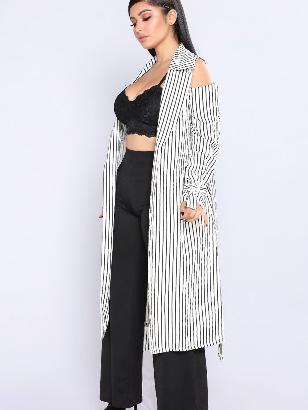 Asos Striped Cold-Shoulder Duster Coatigan - Black & White New Sz 2